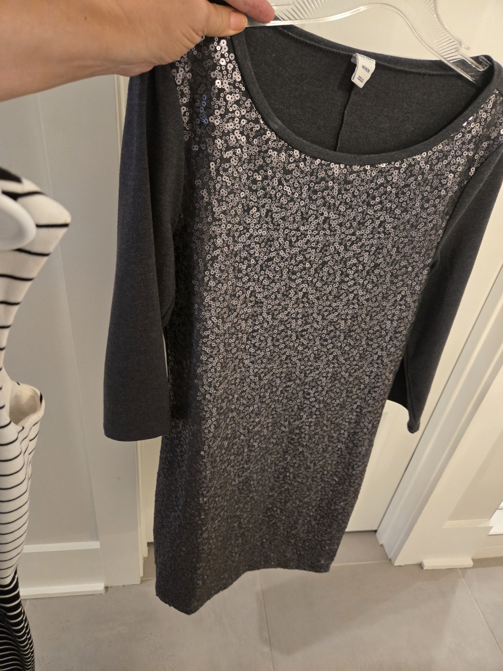 Old Navy Charcoal Sequin Front Long Sleeve Dress